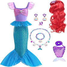 Costume Da Sirenetta per Bambina, Sirena Principessa Vestito Costume Con Parrucc