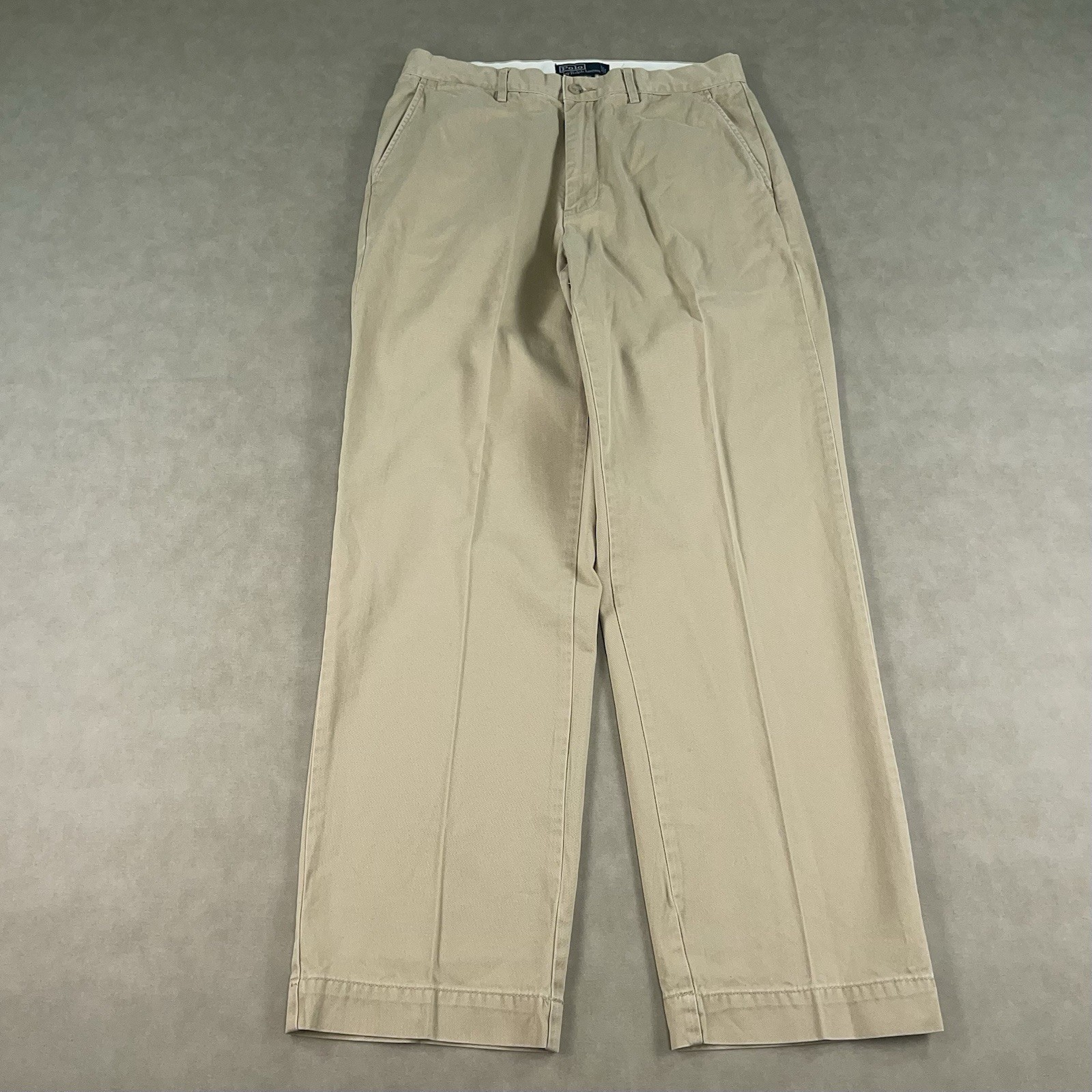 VTG Polo Ralph Lauren Pants Mens 32x32 Chino Khaki Preppy Flat Front (Fit 32x31)