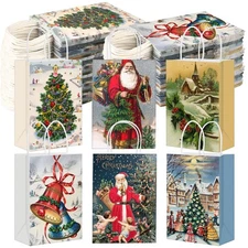 24 Pcs Vintage Christmas Paper Bags Retro Christmas Themed Gifts Kraft Paper ...