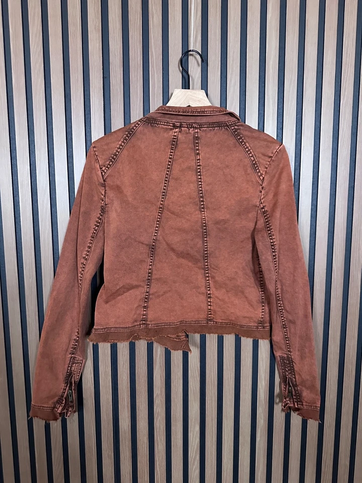 Chaqueta Motociclista Free People Rust Pequeña Mujer Marrón Bolsillo Cremallera Detalle Botón Foto 2 de 4