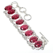Pink Rubellite Gemstone 925 Sterling Silver Jewelry Bracelet Size 7-8"
