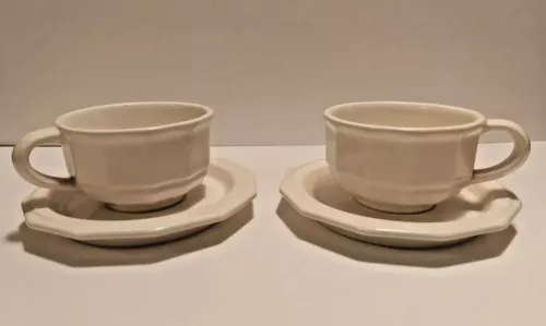 Vintage Pfaltzgraff Heritage White Coffee Cups with Saucers set of 2