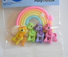 Pony Parade / 4 Shank Back Pony Buttons w 1 Flat Back Rainbow / Dress It Up