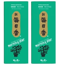 2 BOX Japanese Nippon Kodo Morning Star SAGE Incense & Holder (Total 400 Sticks)