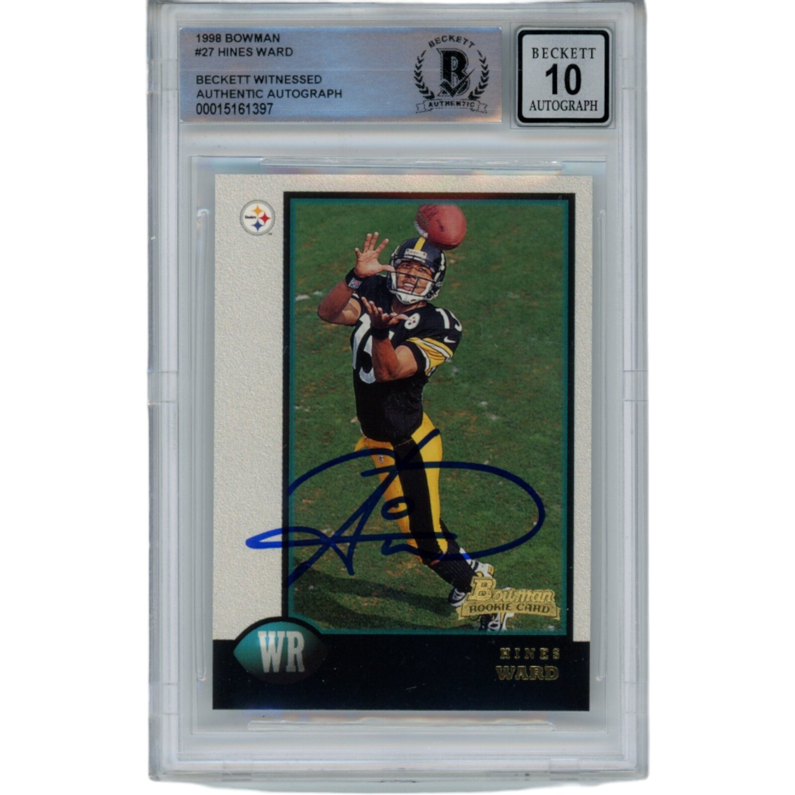 Hines Ward Autographed Signed Pittsburgh Steelers 1998 Bowman #27 Card Grade 10 Auto Beckett 42265 