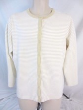 Denim Co. Womens Cardigan Sweater Beige Striped Sz Medium Button H372