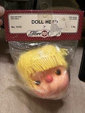 Vtg Fibre Craft 3" Doll Head Part Yellow Yarn Hair Freckles 7470 NEW NOS