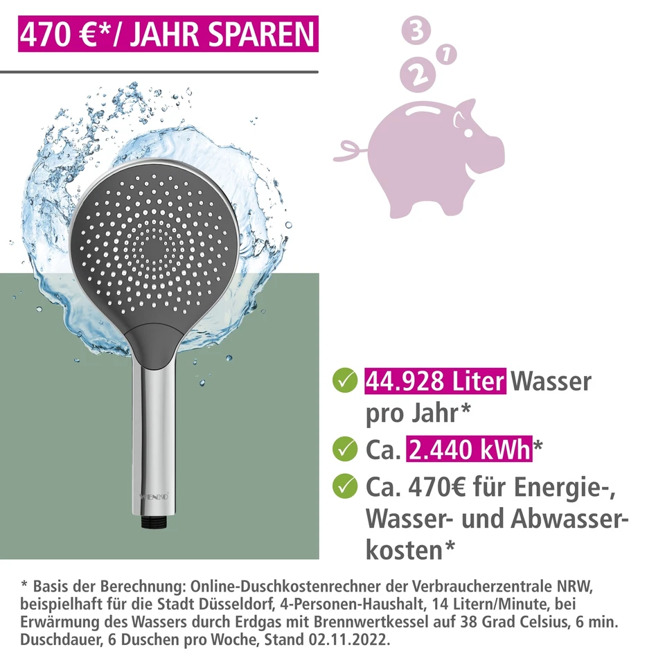 WENKO Duschkopf Watersaving ABS mit Wasserspareinsatz für Durchlauferhitzer - Bild 3 von 4