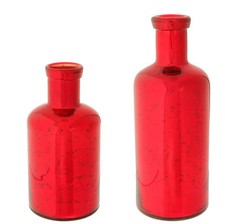NEW RAZ Imports 12" Mercury Red Glass Bottle Set 2 Christmas Decor Antique Like