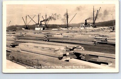 RPPC Real Photo Postcard Oregon North Bend Lumber Harvest Steamship Sawyers Phot