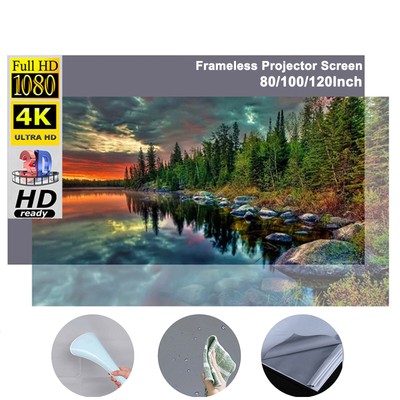 80-120'' Portable Projector Screen HD 16:9 Frameless Foldable Wall Mounted E1W8