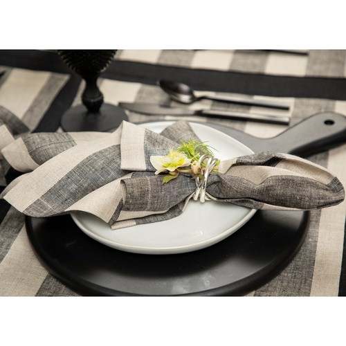 Solino Home 100% Pure Linen Dinner Napkins 20 x 20" for Fall - Cabana Stripe - Picture 3 of 57