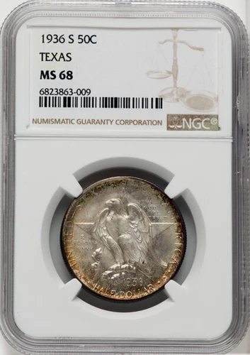 TEXAS 1936-S Silver Commemorative 50C NGC MS68, Top Pop, Only 1 Higher