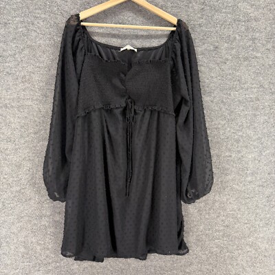 A Beautiful Soul Dress Women 8 Black Shift Short Square Neck Lined Long Sleeve