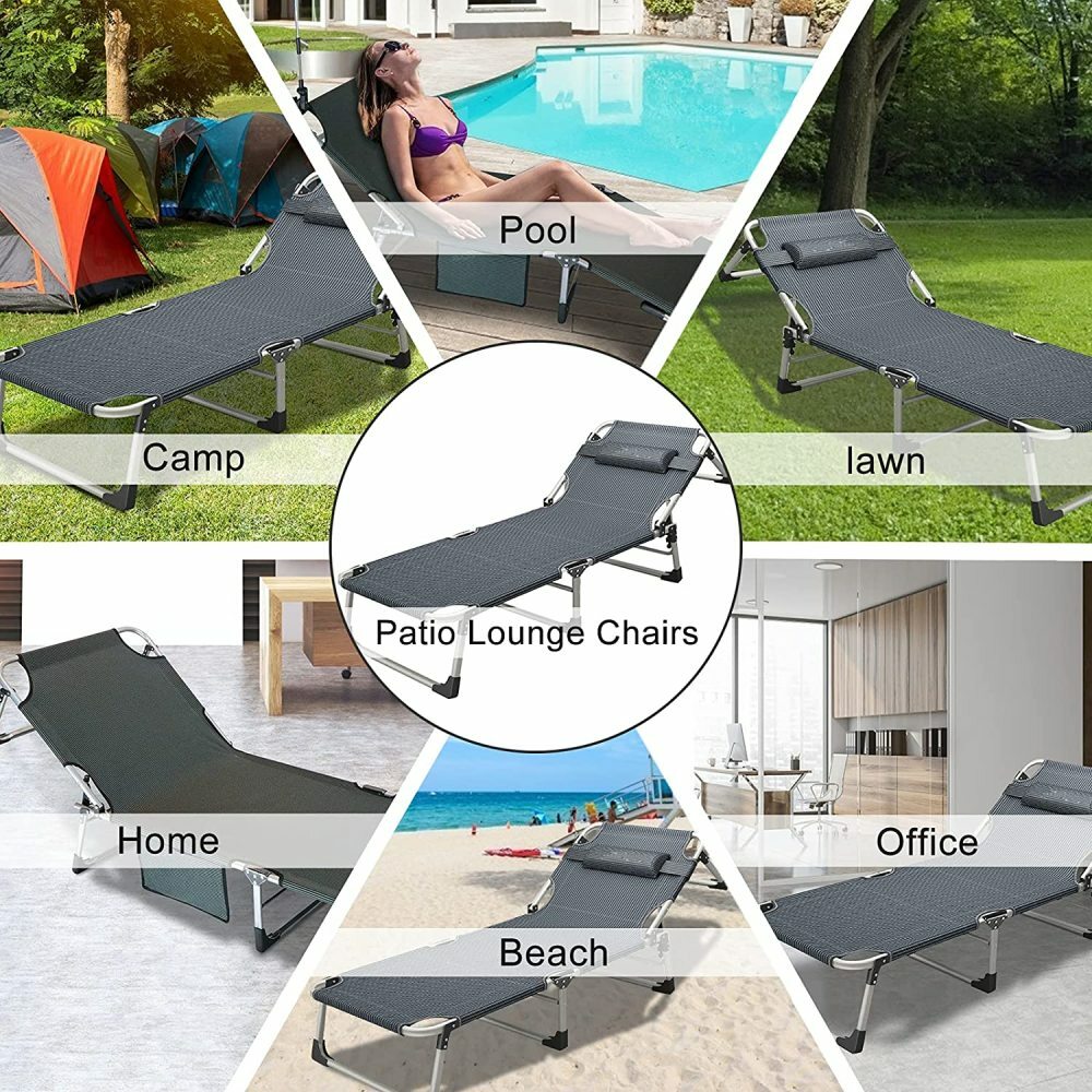 SLSY Folding Lounge Chair Bed Cot 4-Position Adjustable Patio Reclining With Pad