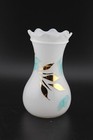 Bartlett Collins Glass Bud Vase handpainted blue gold flowers 4" MCM