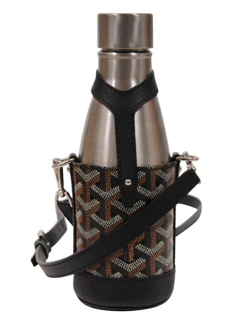 Goyard Yonne PM Water Bottle Black Brown Travel Flask Carry On Shoulder  Strap