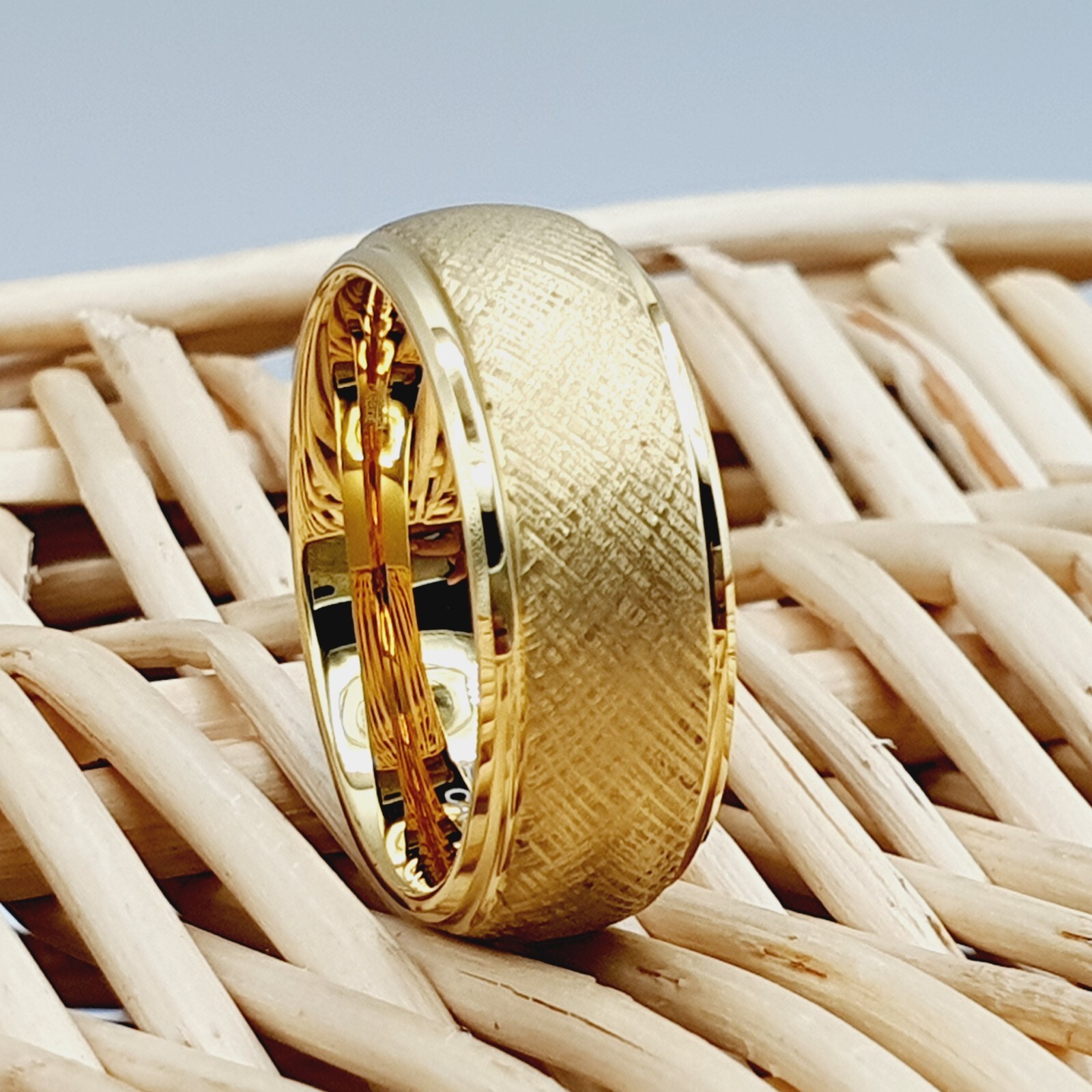 Wedding Band Florentine Design Engagement Ring Men's Ring Yellow Gold Tungsten-image