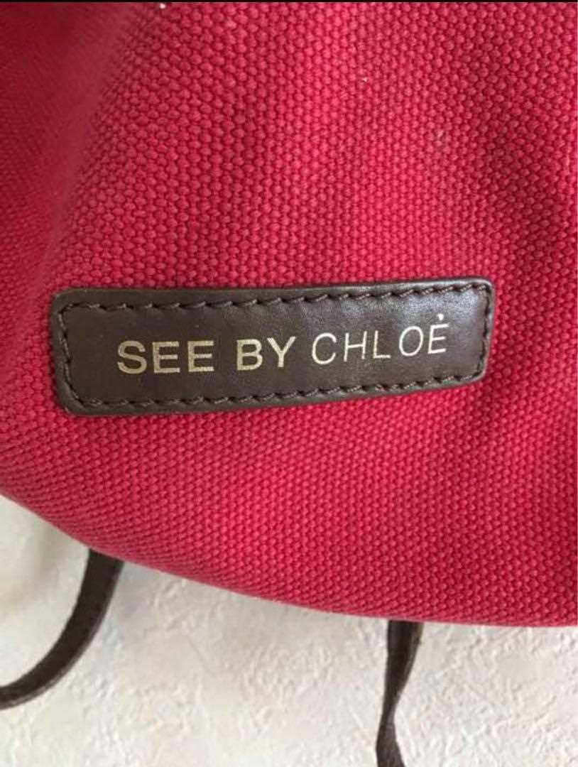 SEE BY CHLOE Backpack Logo Canvas Leather Red women's USED