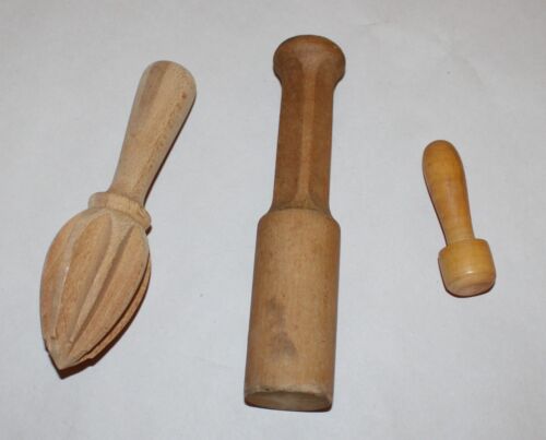 Vintage Wooden Implements - Juicer, Meat Tool, Small Pestles / Mixed Lot of 3