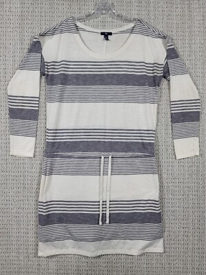 Gap Long Sleeve Striped Shirt Dress w Darwstring Sz Large Gray White Lined