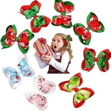 Ayesha Christmas Hair Bows Baby Toddler Hair Clips 4'' Box of 8 New