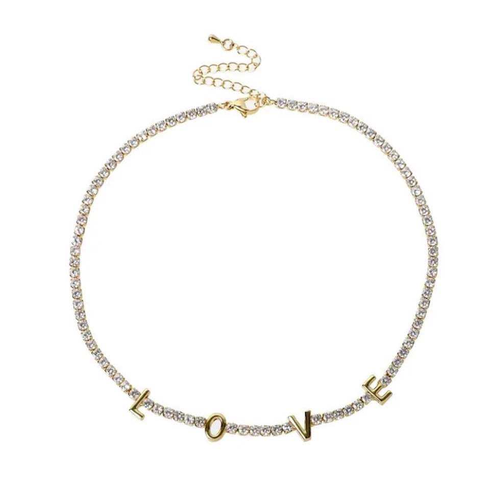 Теннисное ожерелье позолоченное 18 карат с подвеской из хрусталя Swarovski LOVE - Изображение 3 из 4