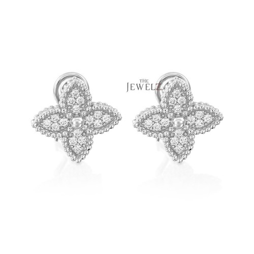 14K Gold 0.16 CT VS/F-G Diamond Beaded Floral Earrings - The Jewelz - Picture 3 of 3