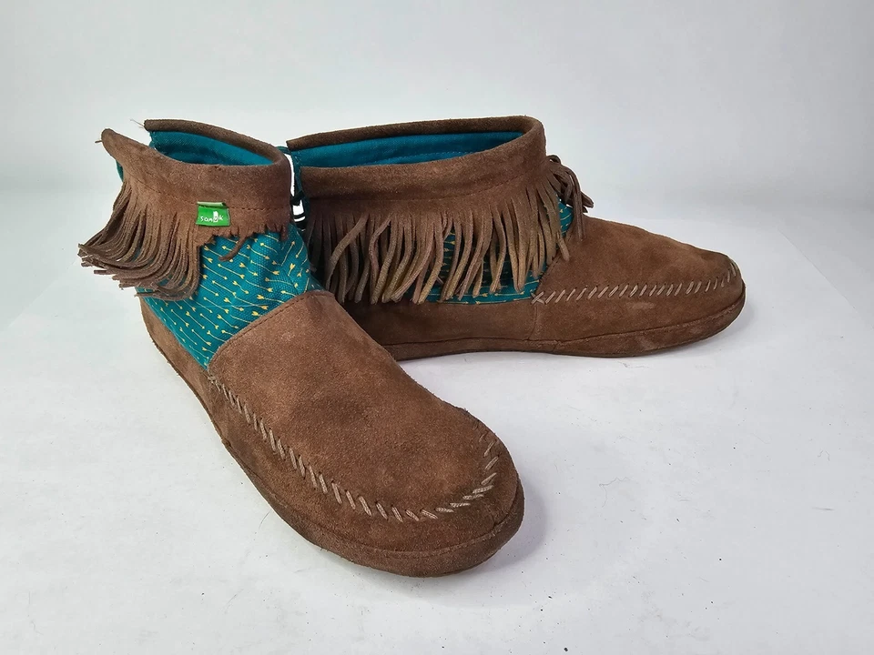 Sanuk Honey Bee Castaño Gamuza Cuero Flecos Botines Botas Para Mujer 9 Foto 2 de 4