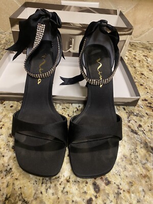 Nina Women's Evening Dress Shoe Heels US 7.5M Black Luster Satin | eBay