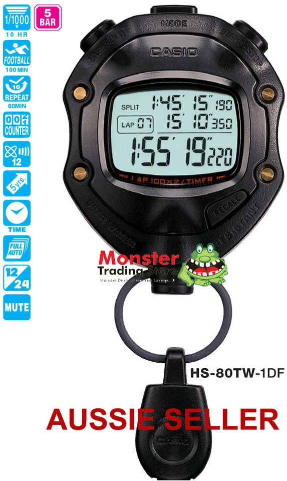 AUSTRALIAN SELLER CASIO STOPWATCH HS-80TW-1 HS80 FOOTBALL TIMER 12-MONTH WARANTY - Image 1 of 1