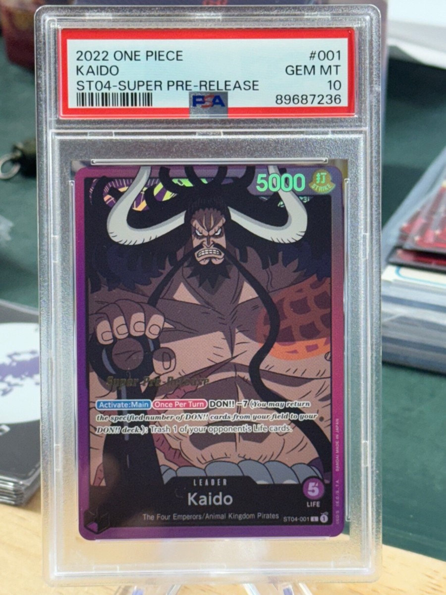 One Piece TCG Super Pre-Release Leader Kaido St04-001 PSA 10 One Piece TCG Super Pre-Release Leader Kaido St04-001 PSA 10