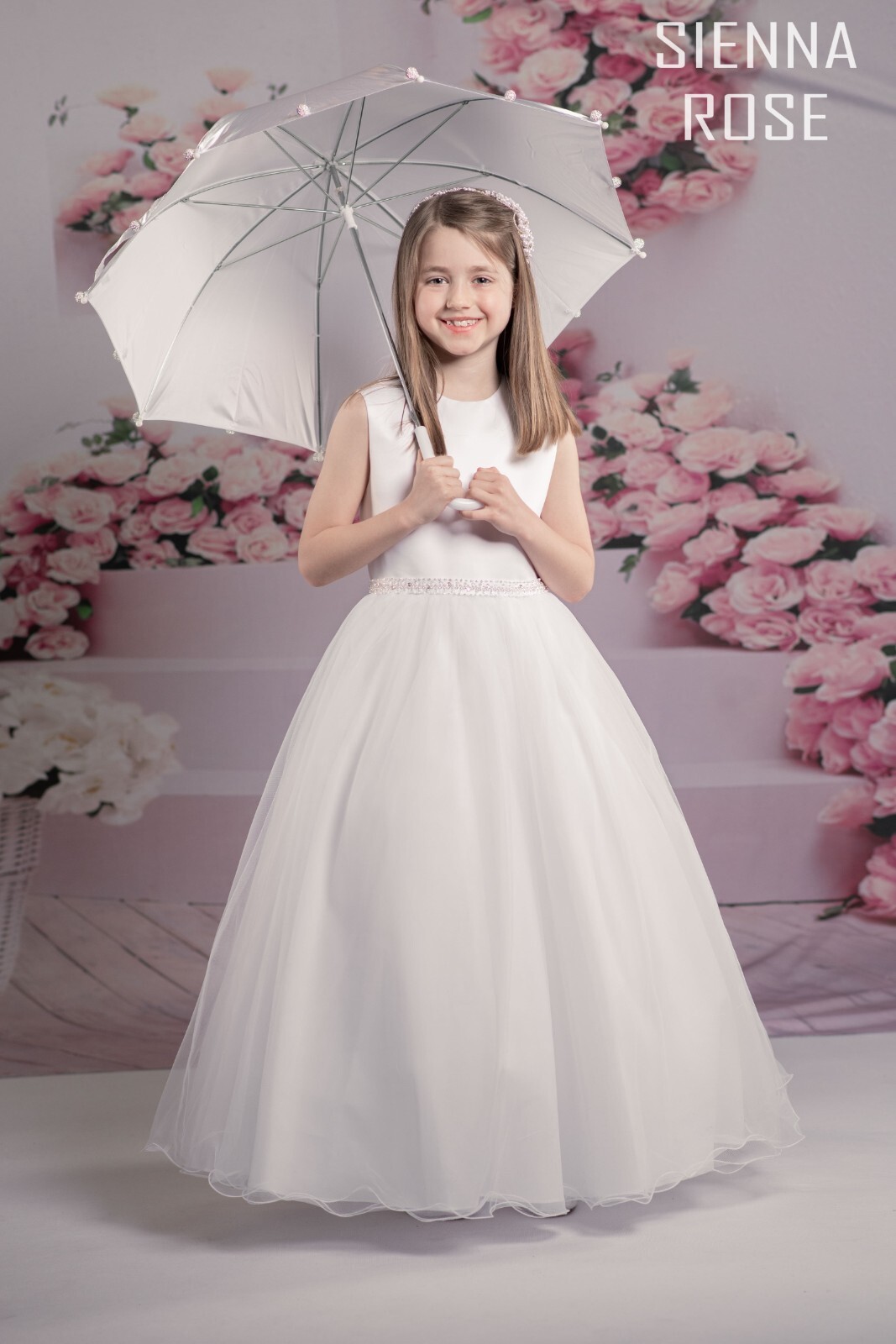 Vestido de Comunión - Nuevo Con Etiquetas - Rosa Siena 709 - Talla 12 Largo Corto)