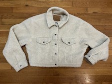 Levi's Cloud Cream Fuzzy Teddy Sherpa Red Tab Cropped Trucker Jacket Large