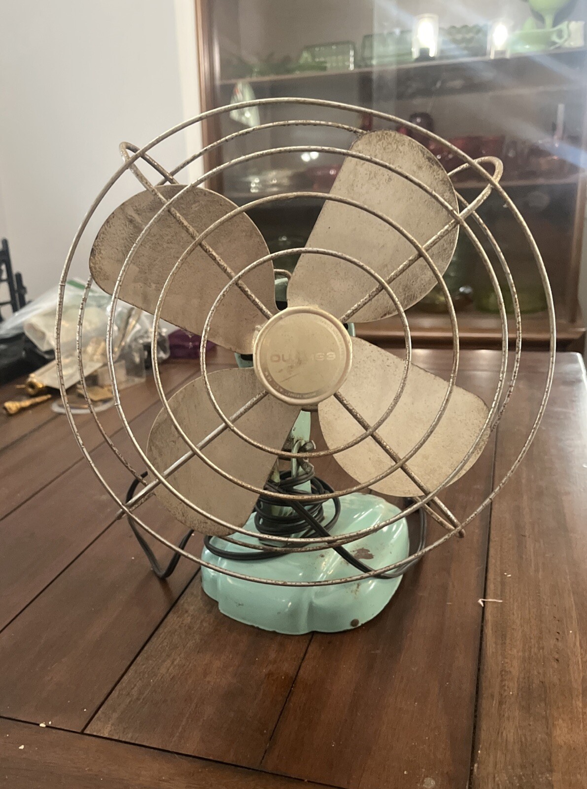 VTG Art Deco Eskimo Electric Fan with Tilt Oscillate Metal Blades in Powder Blue - Working Condition-image
