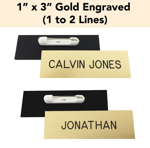 gold - 1" x 3" name badge tag with pin - personalized business