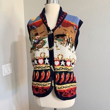 Vintage The Eagle's Eye Novelty Cardigan Sweater Vest Western Women's Size Med