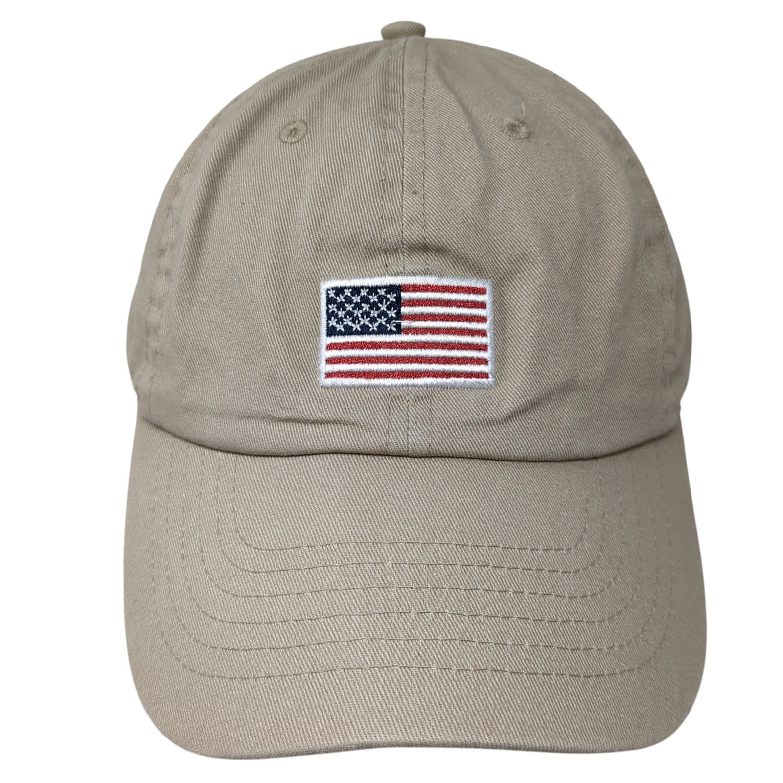 USA American Flag Slideback Hat Beige One Size Embroidered Newhattan