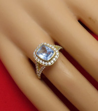 Vintage Sterling Silver Ring Cocktail Blue Topaz Gemstone 8 Clear Crystals 791c