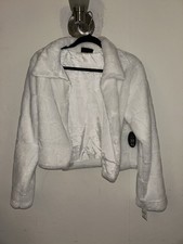 Women's White Solid Cropped Collared Lined Jacket Long Sleeve Regular Winter