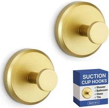 HOME SO Suction Cup Hooks for Shower, Bathroom, Kitchen, Glass Brushed Gold 