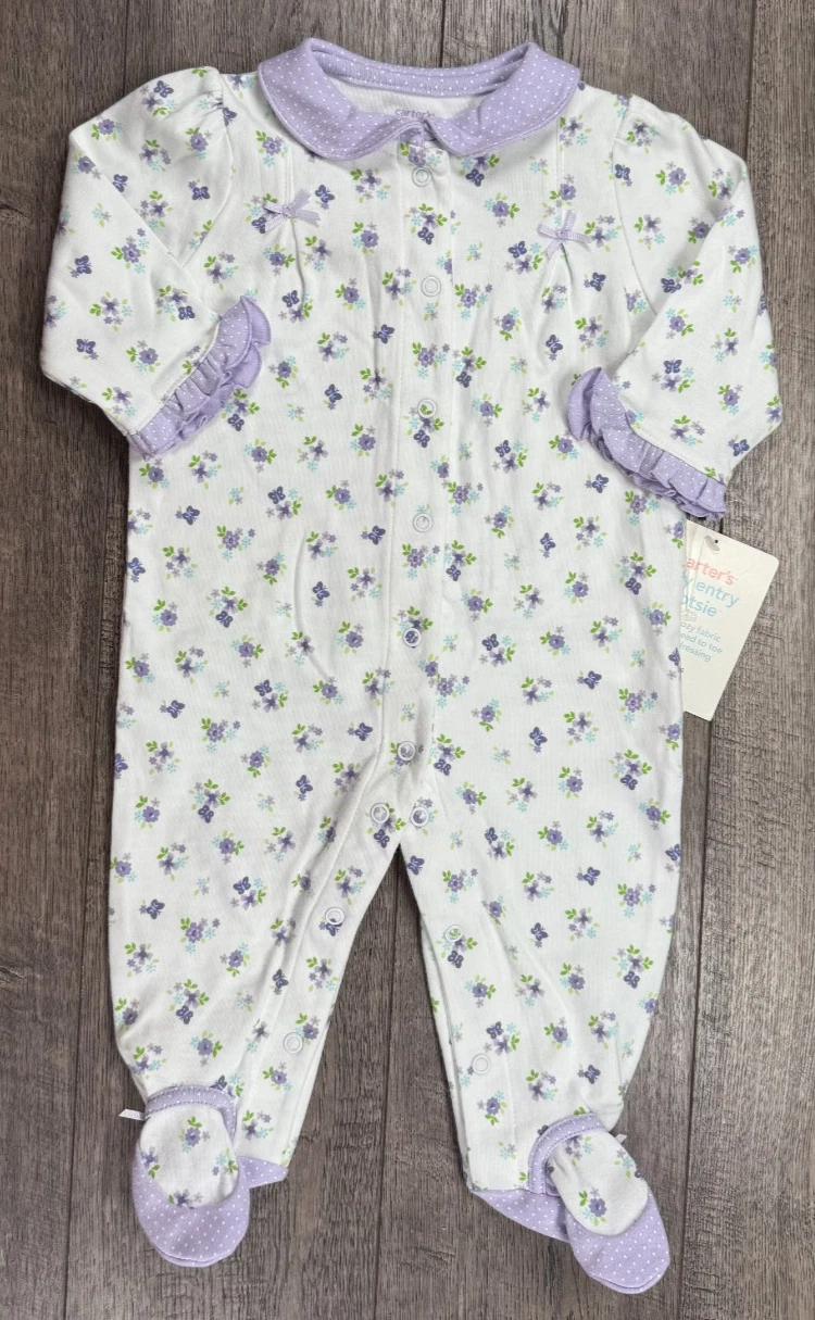 Baby Girl Clothes New Vintage Carter's 6 Month Purple Flower Footed Outfit