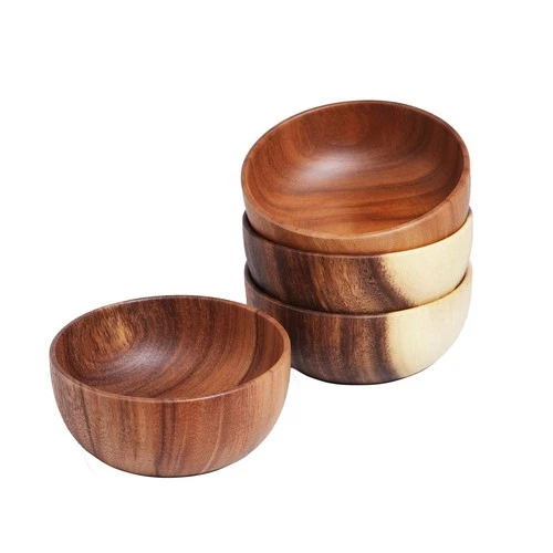 Acacia Wood Salad Bowls 6.3inches Set of 4 Individual Large Wood Bowl for Fru...
