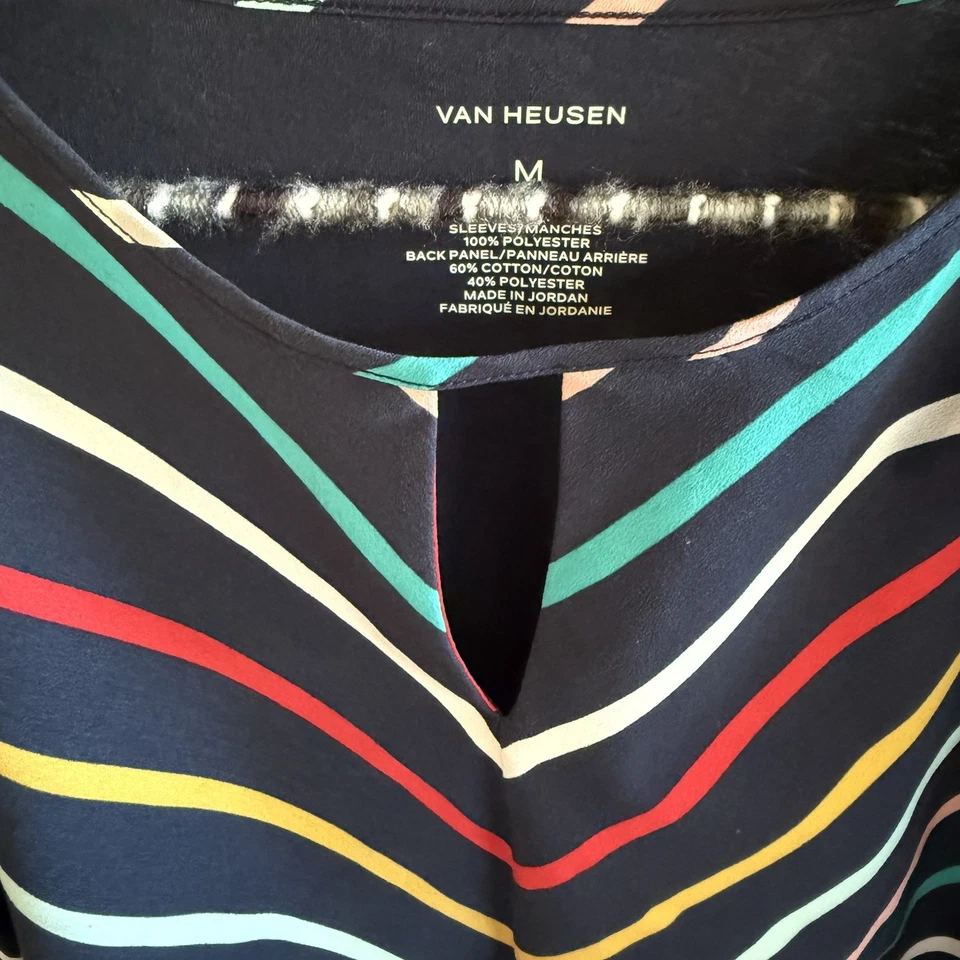 Van Heusen Blue and Multicolor Stripe Fitted Short Sleeve Blouse Medium - Изображение 3 из 4