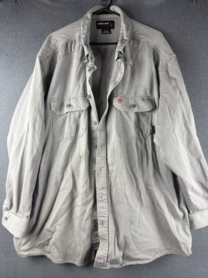 Ariat FR Flame Resistant Vent Silver Fox Gray Button Down Workwear Size 3XL