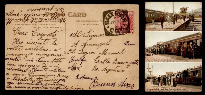 DR WHO 1918? SOUTH AFRICA CAPE GOOD HOPE SALT RIVER POSTCARD TO ARGENTINA R78790