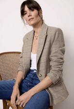 NWT Evereve Dawson Plaid Blazer Winterwhite One Button Lined Size L