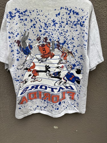 Vintage 90s Florida Gators Looney Tunes T Shirt Size XL Gray Made In USA  - Afbeelding 14 van 15