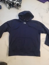 Under Armour Womens Hooded Sweatshirt Pullover Navy Blue Logo Large