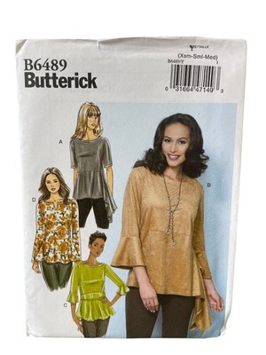 Butterick B6489 Misses Top Sewing Pattern Size XS-S-M Peplum Sleeve